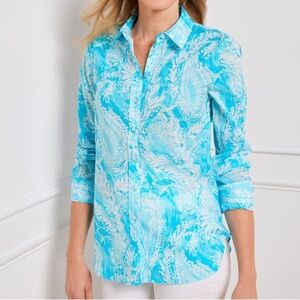 Talbots Modern Classic Shirt Women’s Size 2X Brushed Paisley Batik Button Front